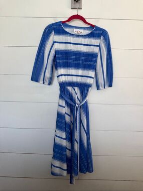 Sally Petite Women’s 12 Blue White Short Sleeve Dress Vintage